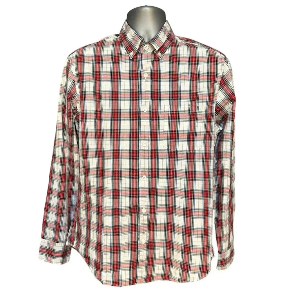 NWT J.Crew Men’s Medium Red Plaid Slim Untucked Fit Stretch Cotton Shirt